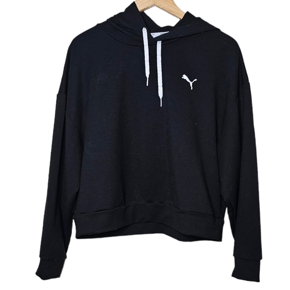 Puma Graphic Cropped Black Hoodie Size Large - Picture 1 of 5